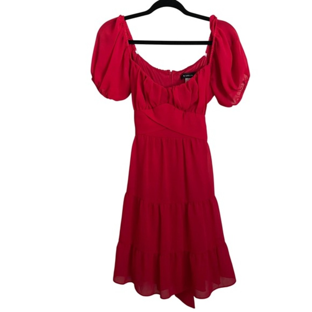 VTG Y2K Babydoll‎ Red Puff Sleeve Tiered Midi Dress 12 Coquette Valentine's Vamp